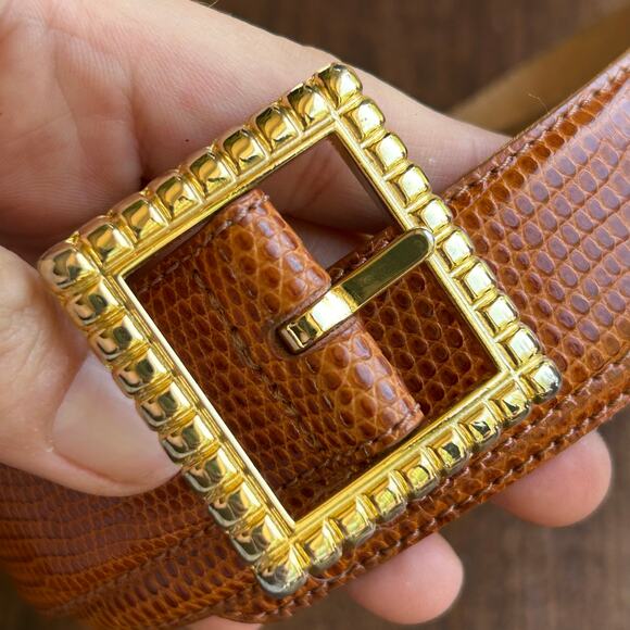 NWOT l.magnin vintage genuine lizard brown women’s size small belt - Picture 2 of 12